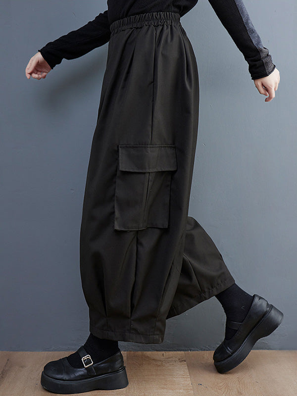 Pantalon ample décontracté à jambes larges, couleur unie