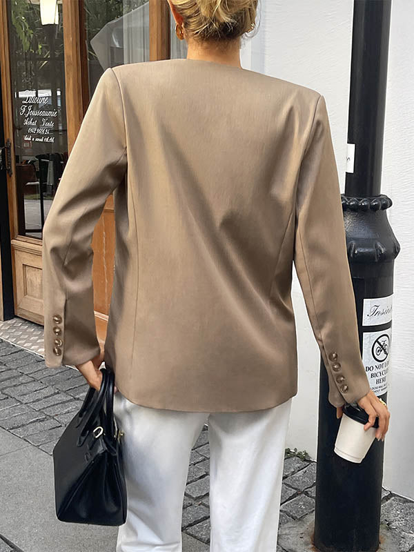Blazer ample boutonné à manches longues, à empiècements, sans col, couleur unie