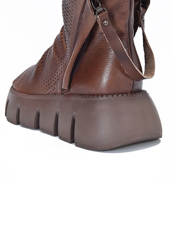 Chaussures à plateforme creuses à fermeture éclair marron noir urbain