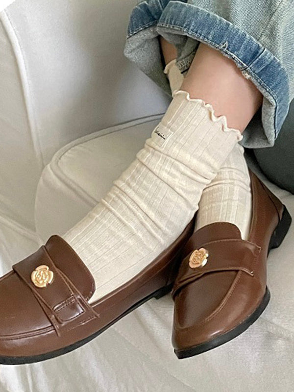 Chaussettes plissées en dentelle avec oreilles en bois