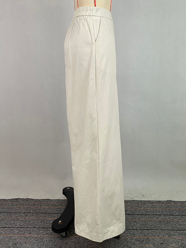 Pantalon ample taille haute, couleur unie