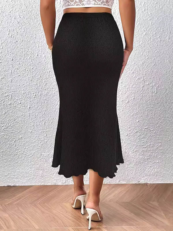 Jupe ample taille haute, à taille élastique, couleur unie