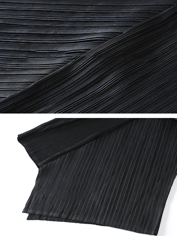 Pantalon ample original à jambes larges plissées irrégulières de couleur unie