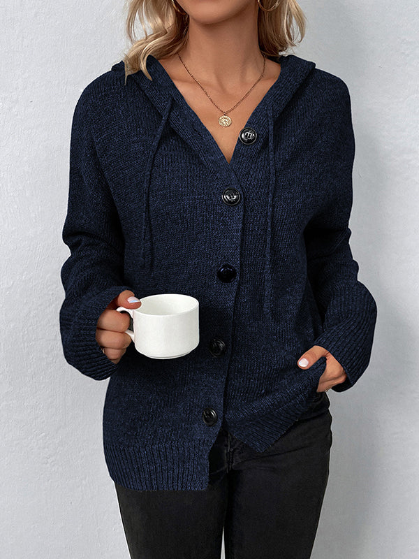 Cardigan cache-cœur à capuche et boutonné de couleur unie