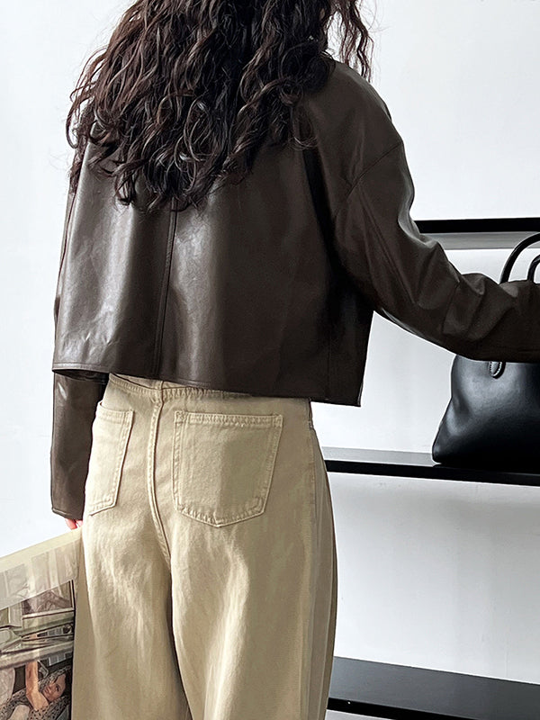 Veste ample à manches longues, à fermeture éclair, à col revers, couleur unie