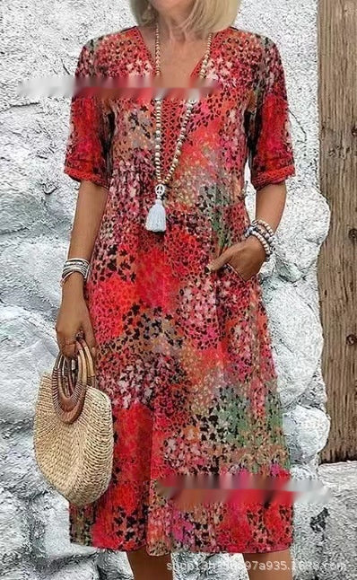Arlene - Robe midi imprimée avec décolleté en V