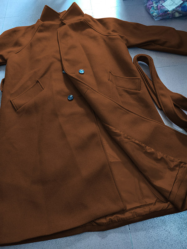 Manteau en laine urbain ample avec ceinture, couleur unie