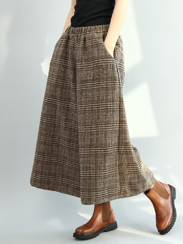 Pantalon Vintage ample à jambes larges et à carreaux, taille élastique