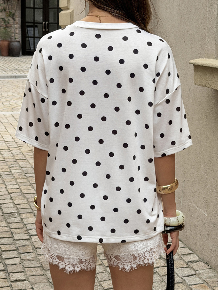 T-shirt à pois, à manches courtes, à col rond