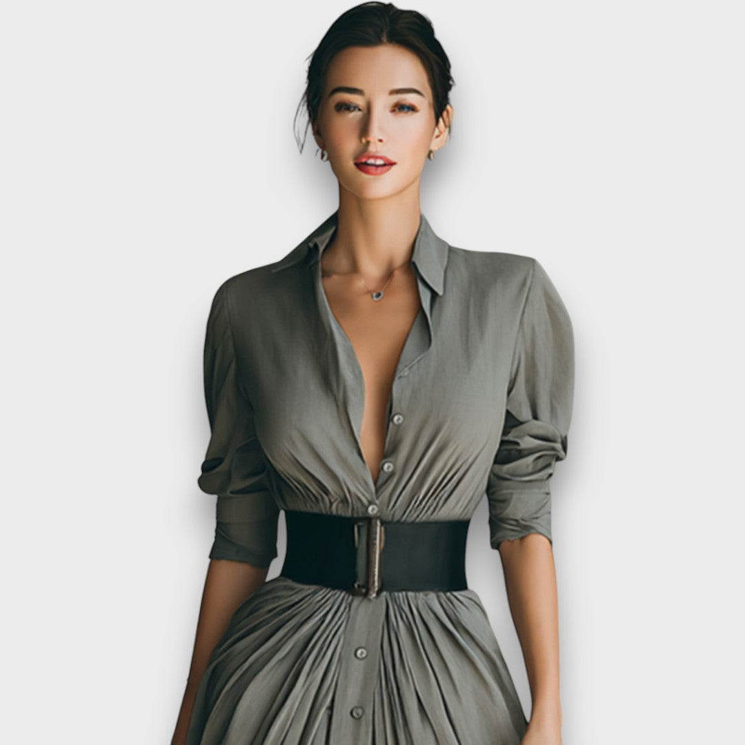 Marlenia – Robe maxi avec col et ceinture à nouer