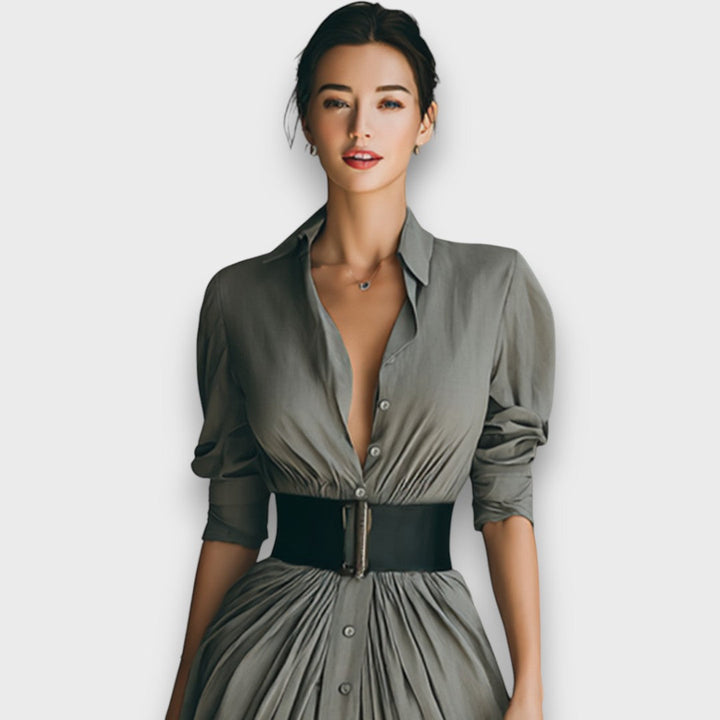 Marlenia – Robe maxi avec col et ceinture à nouer