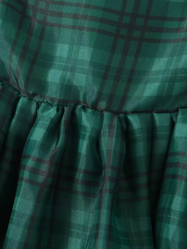 Robe courte plissée coupe trapèze, taille haute, à carreaux, à col carré