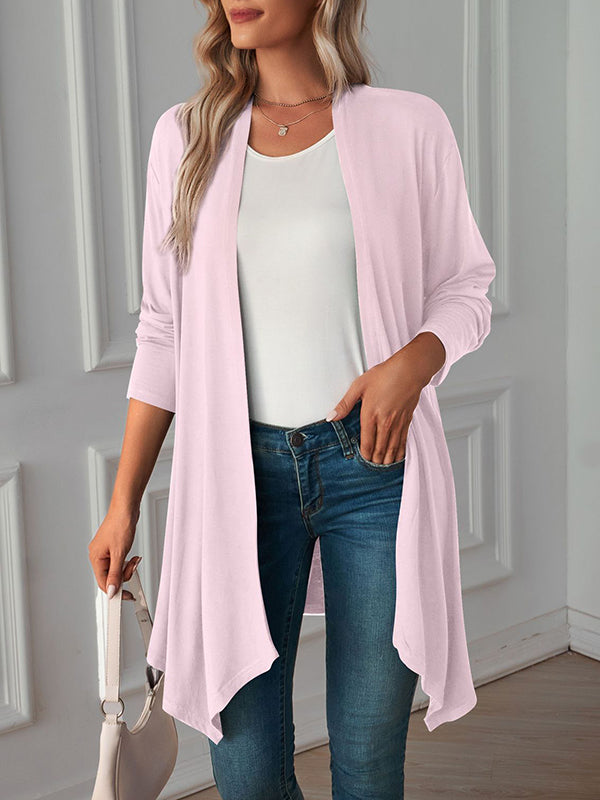 Vêtements d'extérieur amples à manches longues et col tendance de couleur unie