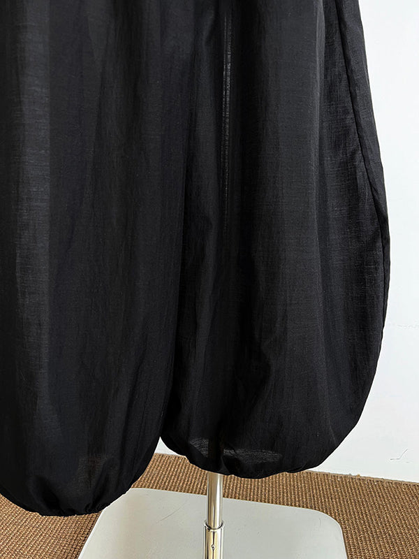 Pantalon taille haute, à taille élastique, à empiècements, couleur unie