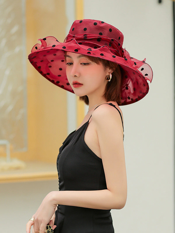 Chapeau de soleil transparent en forme de fleur, en gaze, à pois, à empiècements