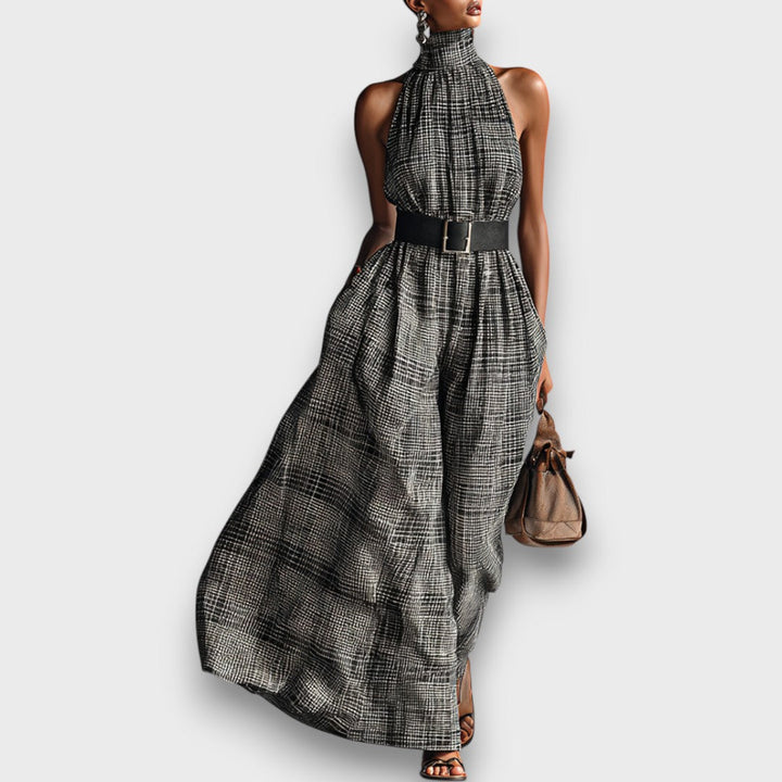 Marvella – Robe maxi sans manches à motif écossais