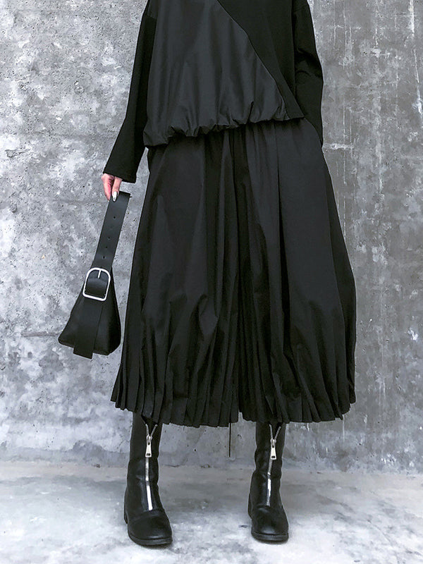 Pantalon élégant noir taille haute, à jambes larges, couleur unie
