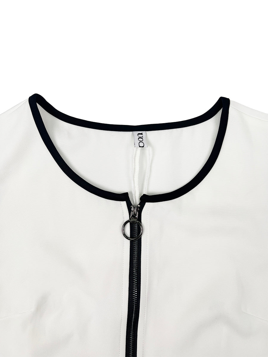 Combinaison ample sans manches, à poches, à fermeture éclair, à col en V, couleur contrastée