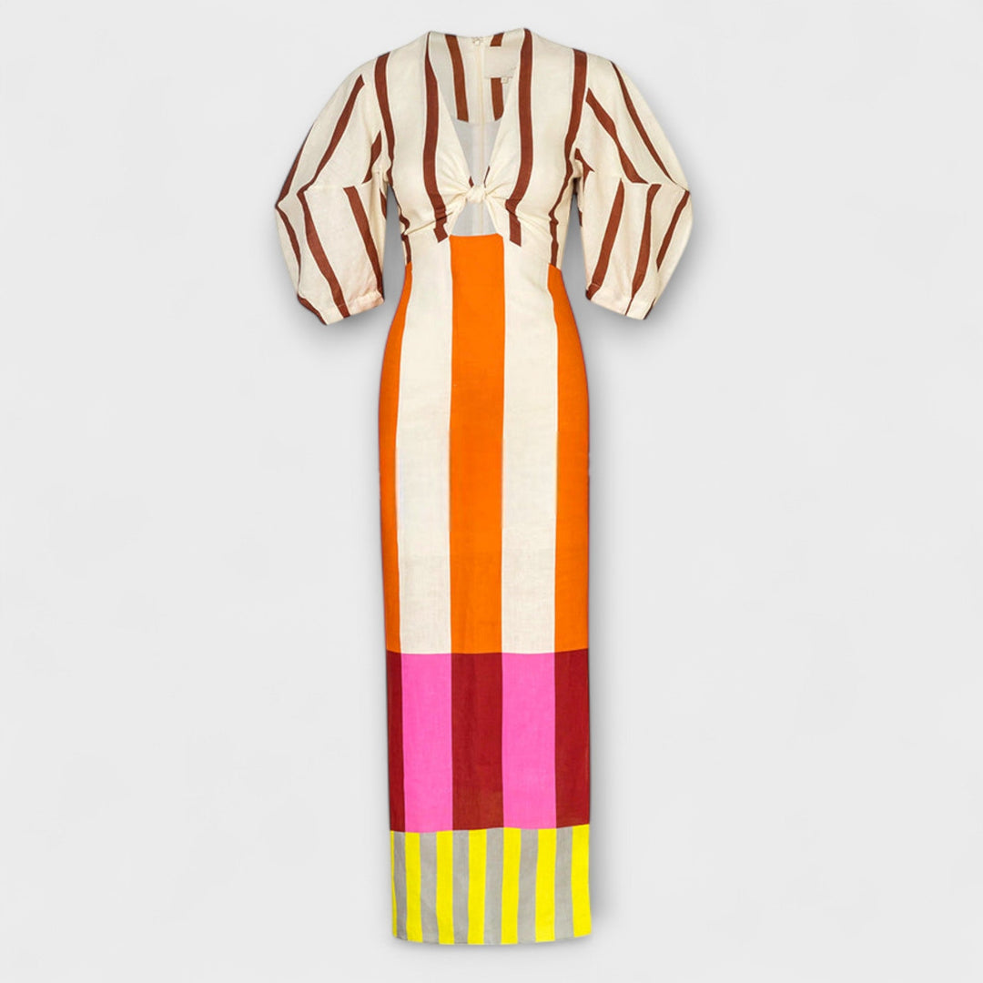 Kaya - Robe maxi avec décolleté plongeant et manches bouffantes