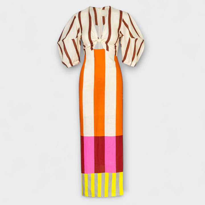 Kaya - Robe maxi avec décolleté plongeant et manches bouffantes