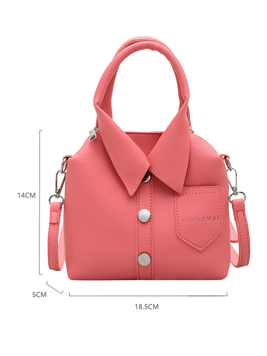 Sac à main bandoulière géométrique boutonné couleur unie