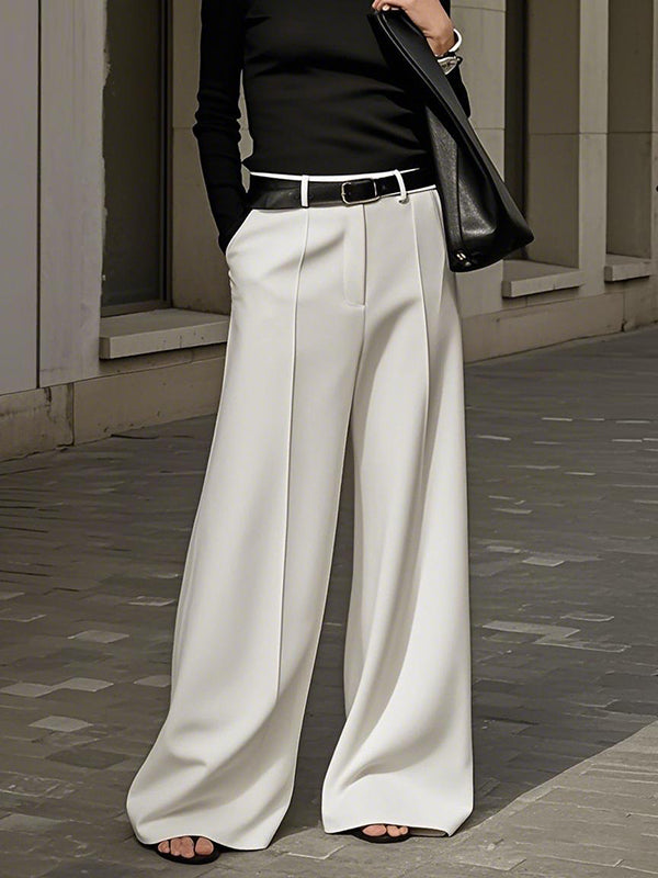 Pantalon ample décontracté à jambes larges, sans ceinture, à fermeture éclair, couleur unie