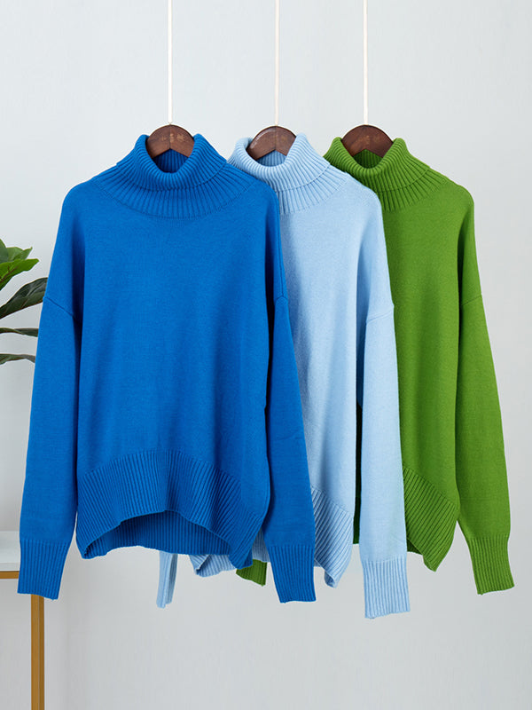 Pull en maille ample à manches longues, à col haut, couleur unie