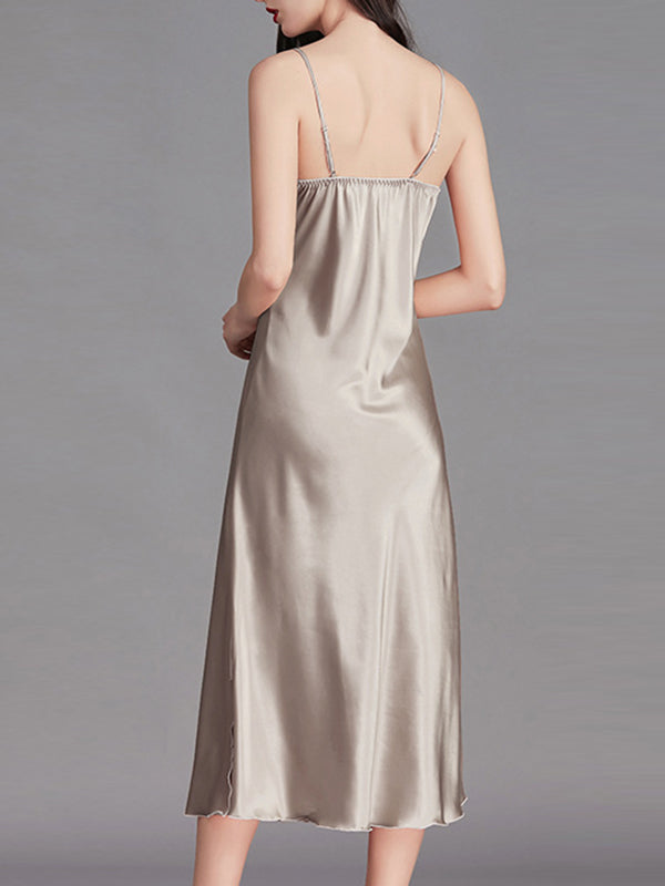 Pyjama ample sans manches, couleur unie, col Spaghetti, nuisette, chemise de nuit