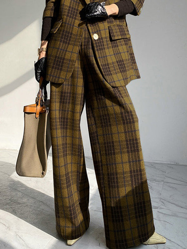 Pantalon ample taille haute, à carreaux, à empiècements