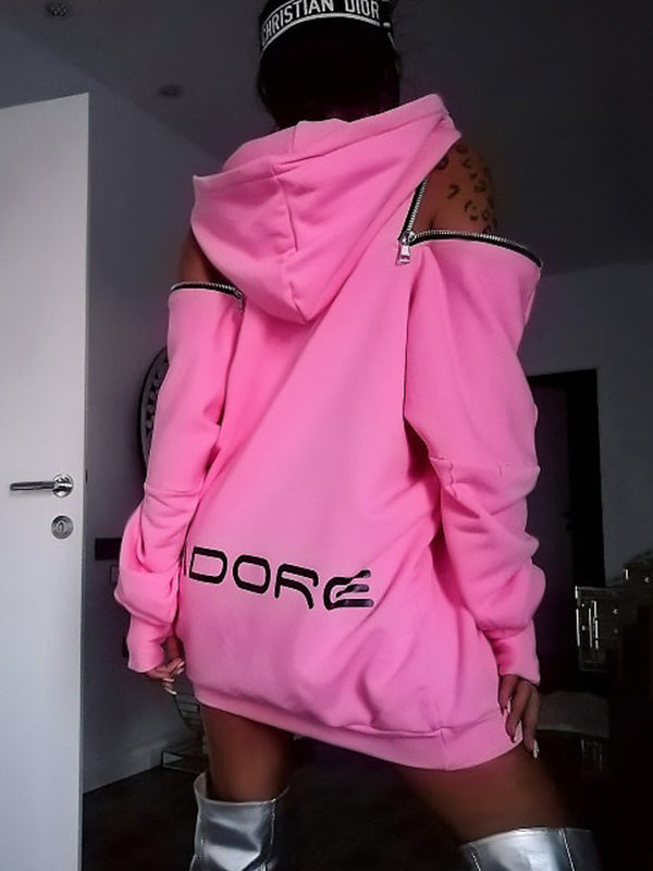 Sweat à capuche ample à épaules dénudées et imprimé lettres
