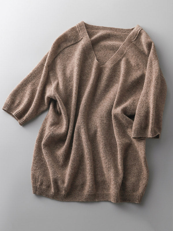 Pull en tricot à col en V de couleur unie urbaine