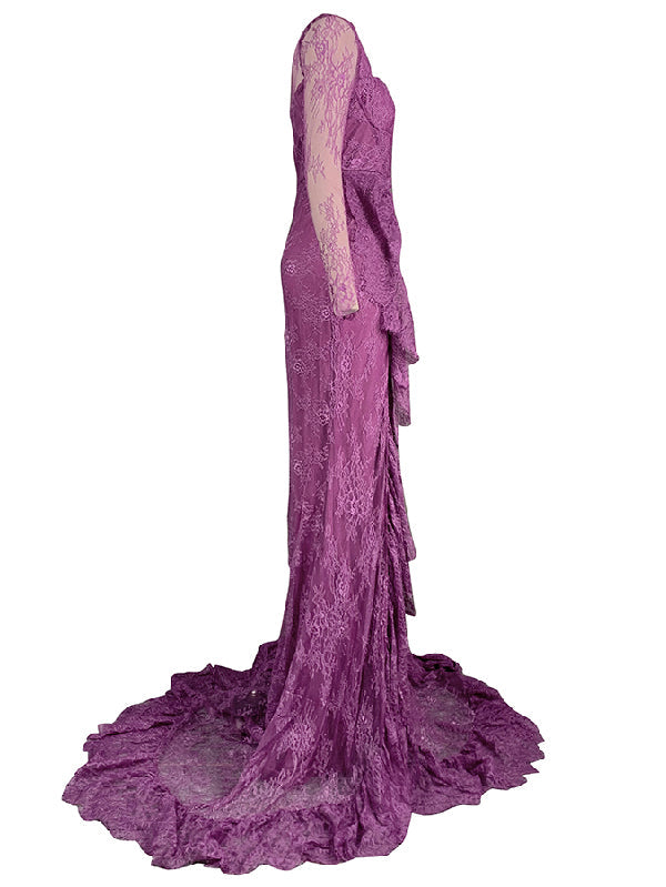 Robe de soirée longue transparente fendue sur le côté à manches longues, coupe sirène, en résille, à col carré