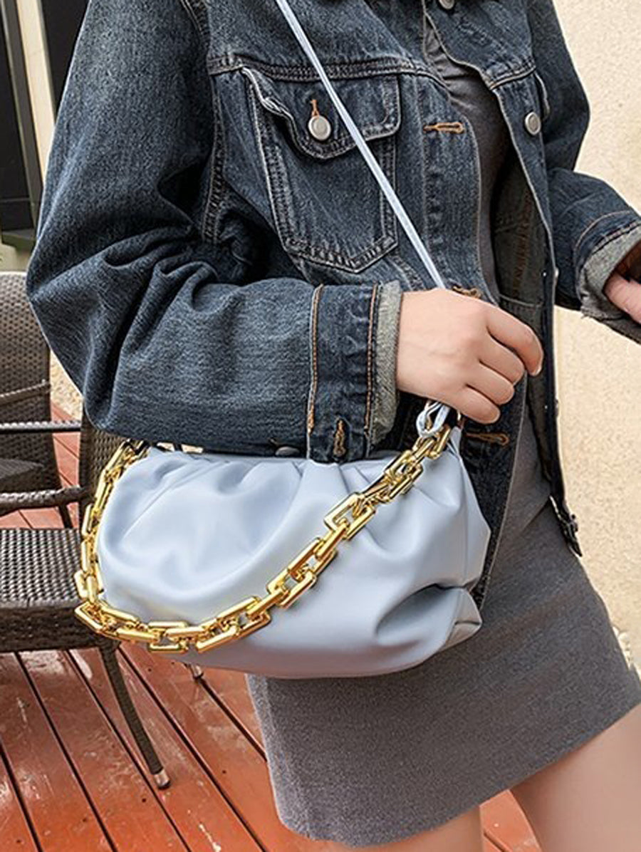 Sac bandoulière à fermeture éclair, à chaîne, couleur unie