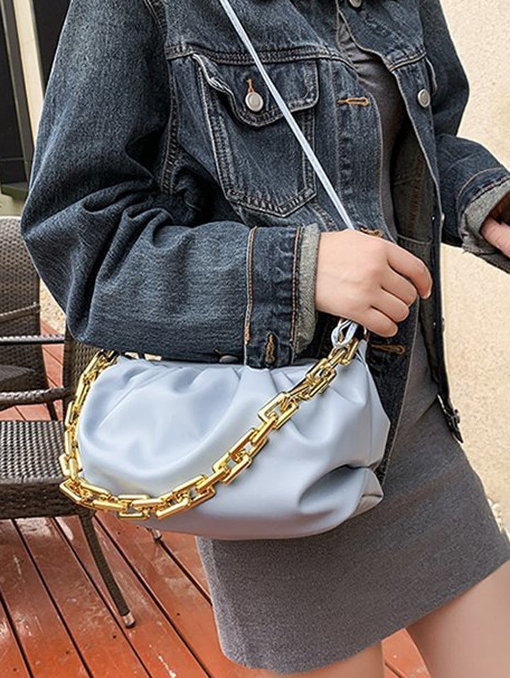 Sac bandoulière à fermeture éclair, à chaîne, couleur unie
