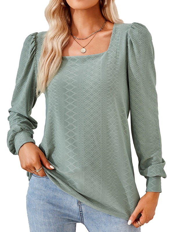 T-shirt ample en jacquard, à col carré, couleur unie