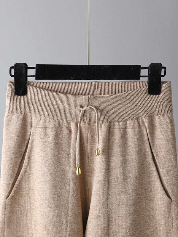 Ensemble deux pièces décontracté ample à col en V, couleur unie – cardigan + sarouel