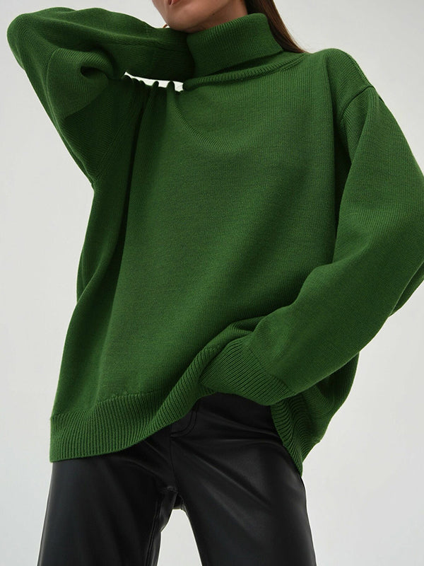 Pull en maille ample à manches longues, à col haut, couleur unie