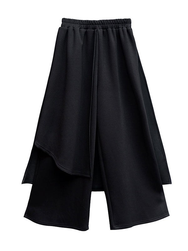 Irrégularité taille élastique jambe large pantalon de couleur unie