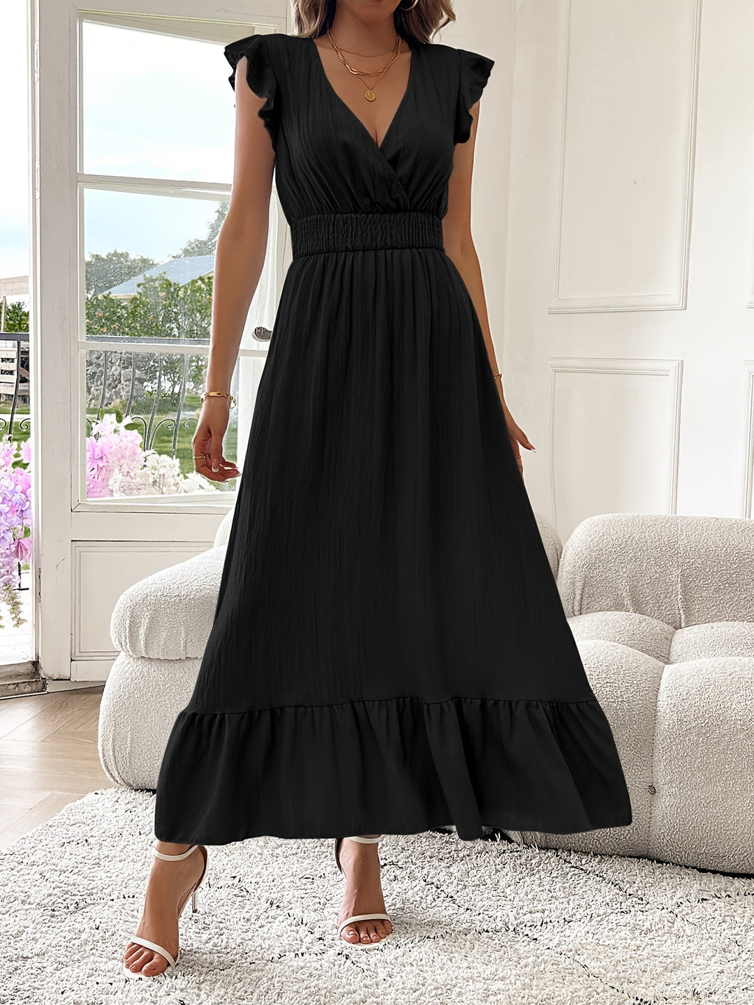 Mara | Robe Maxi à Décolleté en V avec Ourlet Volanté