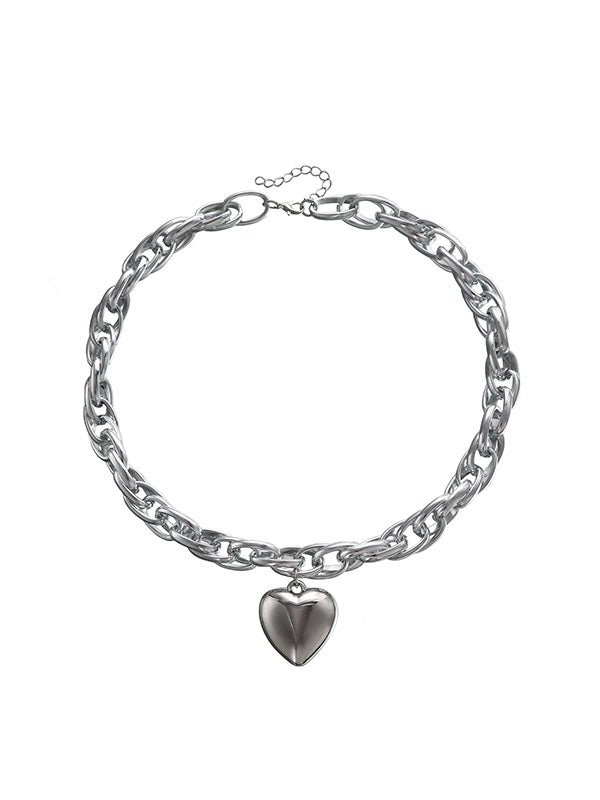 Collier normcore, à chaîne, en forme de cœur, couleur unie