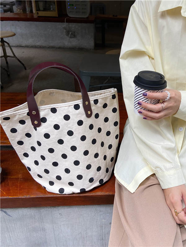 Sac seau de sac fourre-tout de maquillage imprimé à pois en toile vintage