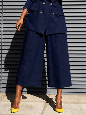 Jean ample à poches, à jambes larges, couleur unie