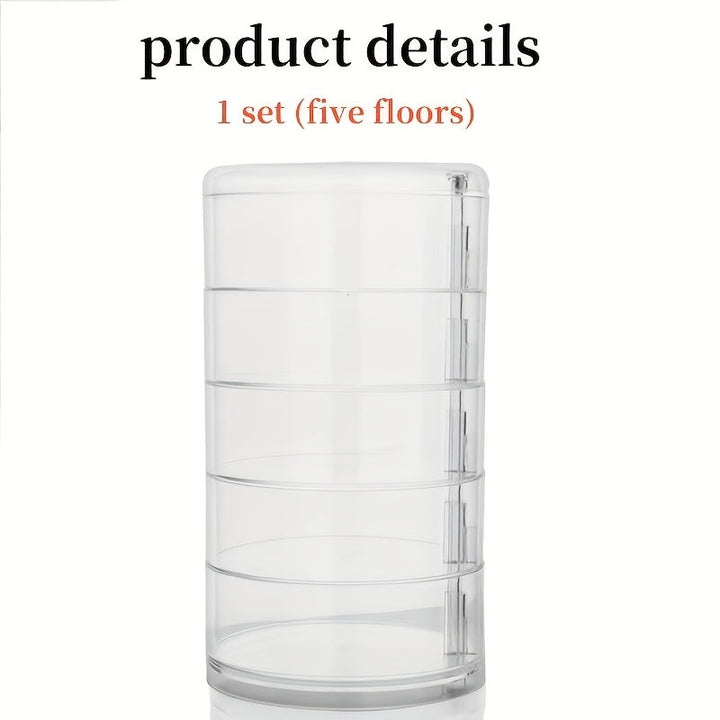 1pc Organisateur de Bijoux Rotatif à Cinq Niveaux - Matériau Acrylique avec Diviseurs Transparent Anti-Poussière, Rangement de Bureau Gain de Place pour Boucles d'Oreilles, Colliers, Bracelets, Pinces à Cheveux, Cosmétiques - Boîte à Bijoux en Plastique D