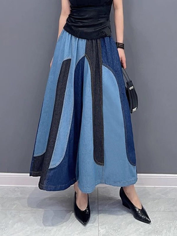 Jean ample à jambes larges, à taille élastique, à empiècements, couleur contrastée