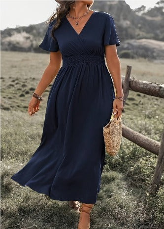 Margo - Robe maxi avec manches courtes évasées et fente latérale