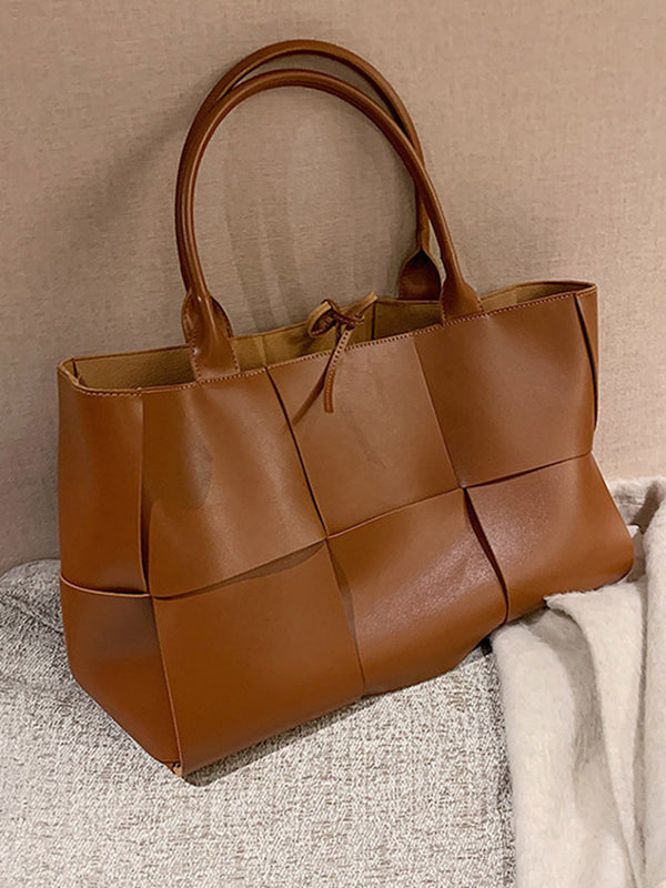 Sac cabas à empiècements, couleur unie