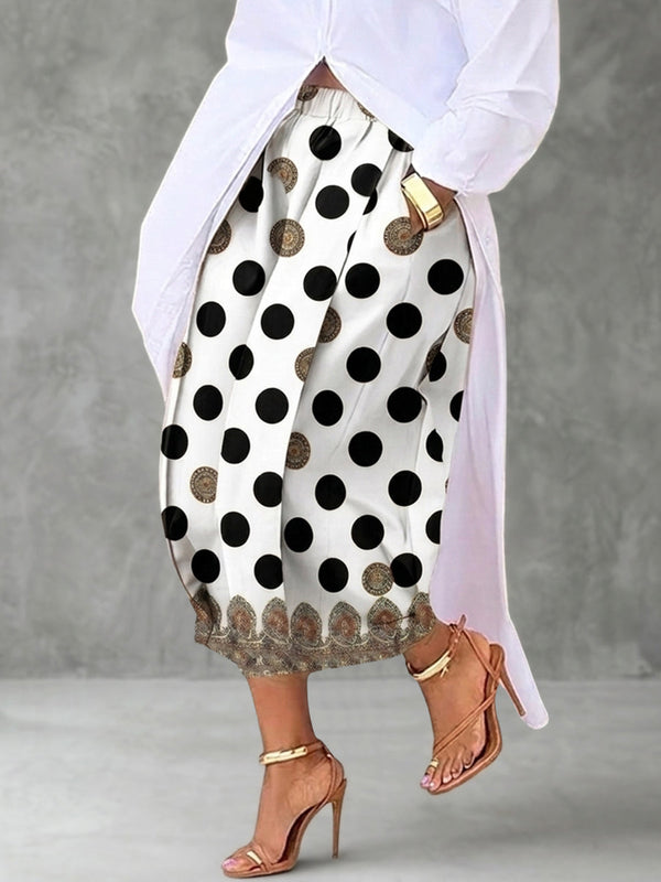 Pantalon 7/8 imprimé à pois, à poches, à taille élastique, à jambes larges, taille haute, couleur contrastée