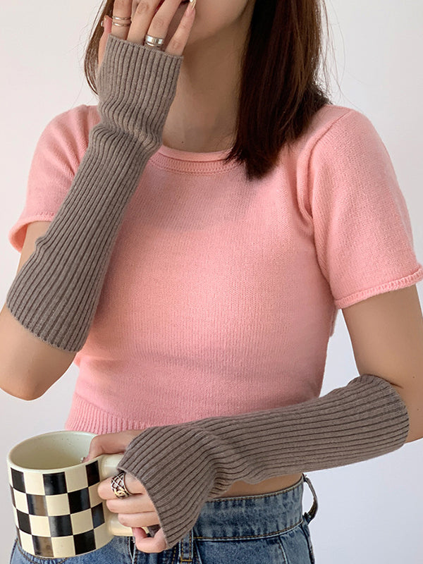 Tricot de laine décontracté, garde au chaud, accessoires chauffe-bras de couleur unie