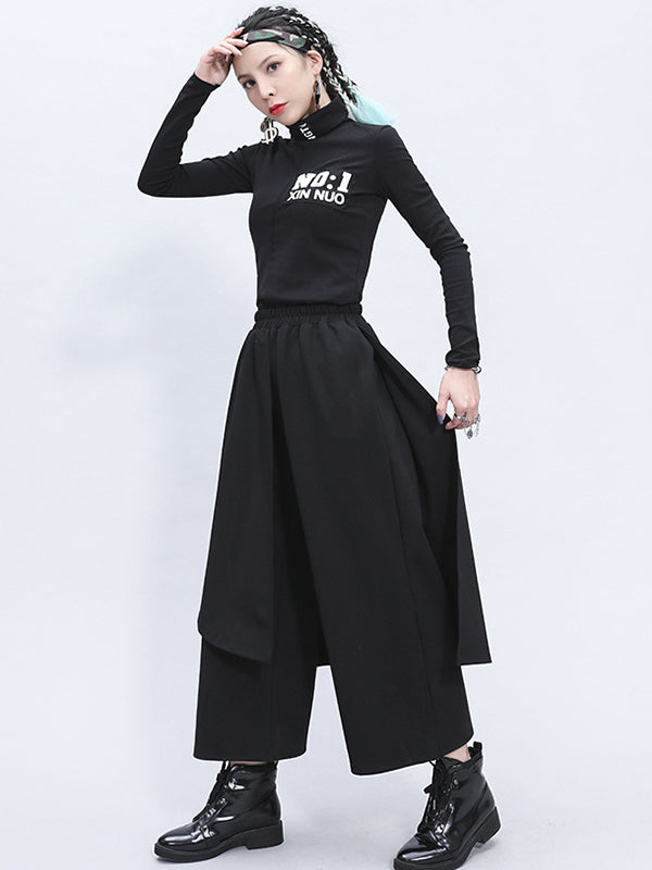 Irrégularité taille élastique jambe large pantalon de couleur unie