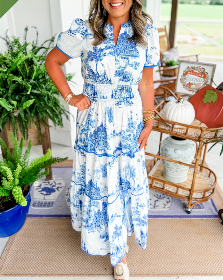 Julie | Robe Maxi à Imprimé Toile et Décolleté en V
